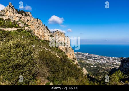 St. Hilarion Castle (St. Hilarion Kalesi Zirve) Karaman, Türkische Republik Nordzypern (TRNC) Stockfoto