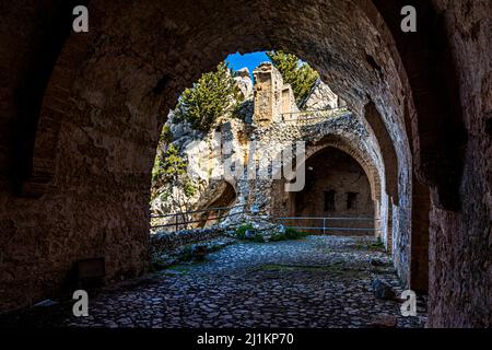 St. Hilarion Castle (St. Hilarion Kalesi Zirve) Karaman, Türkische Republik Nordzypern (TRNC) Stockfoto