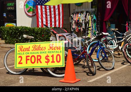 Ein Fahrradverleih auf Kauai Stockfoto