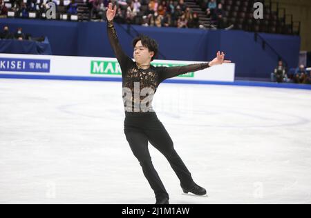 Yuma Kagiyama aus Japan während der ISU-Eiskunstlauf-Weltmeisterschaften 2022 am 26. März 2022 in der Sud de France Arena in Montpellier, Frankreich - Foto: Laurent Lairys/DPPI/LiveMedia Stockfoto