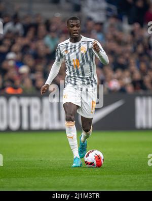 MARSEILLE, FRANKREICH - 25. MÄRZ: Nicolas Pepe von der Elfenbeinküste während des internationalen Freundschaftsspiel zwischen Frankreich und der Elfenbeinküste im Orange Velodrome o Stockfoto