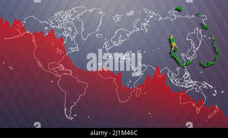 Wirtschaftskrise Karte und Flagge der Kokosinseln, Rezession Stockfoto