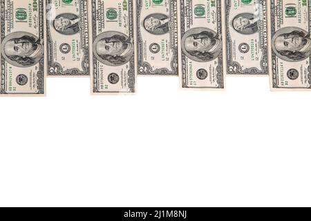 US-Dollar auf weißem Hintergrund Stockfoto