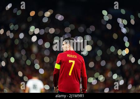 Barcelona, Spanien. 26. März 2022. Alvaro Morata (Spanien) wird während eines Fußballspiels zwischen Spanien und Albanien im Cornella-El Prat-Stadion am 26. März 2022 in Barcelona, Spanien, abgebildet. Foto: Siu Wu. Kredit: dpa/Alamy Live Nachrichten Stockfoto