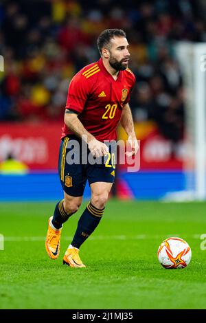 Barcelona, Spanien. 26. März 2022. Dani Carvajal (Spanien) in Aktion während eines Fußballspiels zwischen Spanien und Albanien, am 26. März 2022 im Stadion Cornella-El Prat in Barcelona, Spanien. Foto: Siu Wu. Kredit: dpa/Alamy Live Nachrichten Stockfoto