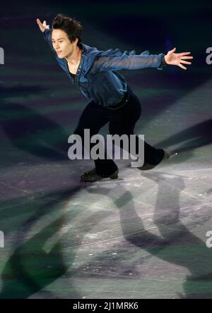 14. Dez 2008-Goyang, Südkorea-Kanadas Patrick Chan tritt während der Galaausstellung der ISU Grand Prix of Figure Skating Final Exhibition 2008/2009 in Goyang in der Nähe von Seoul am 14. Dezember 2008 auf. Stockfoto