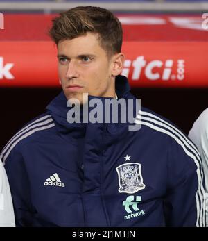 Sabadell, Barcelona, Spanien. 26. März 2022. Barcelona Spanien 26.03.2022 Marcos Llorente (Spanien) schaut während des Freundschaftsspiel zwischen Spanien und Albanien im RCDE-Stadion am 26. März 2022 in Barcelona. (Bild: © Xavi Urgeles/ZUMA Press Wire) Stockfoto