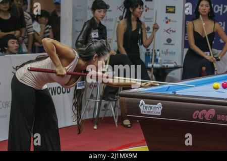 Sep 15, 2007-Goyang, Südkorea-Shanelle Loraine aus Japan bei einem XTM International Team Carom Challenge-Spiel in Goyang, Südkorea. Stockfoto