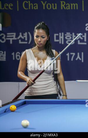 15. Sep 2007-Goyang, Südkorea-Shanelle Loraine aus Japan bei einem XTM International Team Carom Challange-Spiel in Goyang, Südkorea. Stockfoto