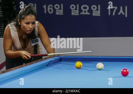 15. Sep 2007-Goyang, Südkorea-Shanelle Loraine aus Japan bei einem XTM International Team Carom Challange-Spiel in Goyang, Südkorea. Stockfoto