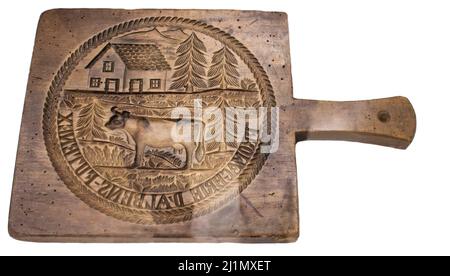 Musée d'Art et d'Histoire d'Albertville : Butterform 'Fromagerie d'Albens Funetex' Stockfoto