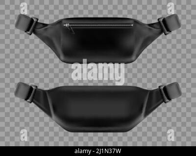 Taillentasche, Gürteltasche Mockup. Moderne schwarze fanny Pack mit Reißverschluss-Tasche vorne und hinten Blick isoliert auf transparentem Hintergrund. Mode und Sport mal Stock Vektor