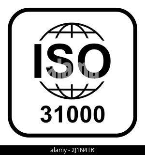 ISO 31000-Symbol. Risikomanagement. Symbol für Standardqualität. Vektor-Button-Zeichen auf weißem Hintergrund isoliert. Stock Vektor
