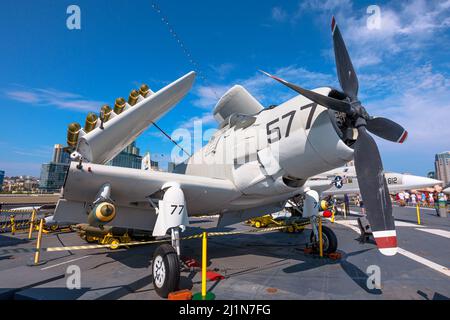 San Diego, California, USA - JULI 2018: Douglas A-1 Skyraider, amerikanisches Angriffsflugzeug im Einsatz von 1940s bis 1980s in den Vereinigten Staaten Stockfoto