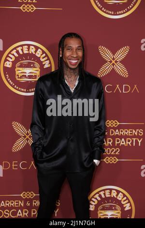 Los Angeles, USA. 26. März 2022. Tyga kommt bei Darren Dzienciol und Richie Akivas Oscar-Party an, die am Samstag, dem 26. März 2022, in einer Bel Air Residenz in Los Angeles, CA, stattfand. (Foto von Conor Duffy/Sipa USA) Quelle: SIPA USA/Alamy Live News Stockfoto