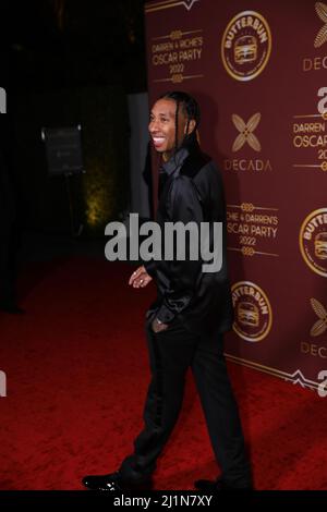 Los Angeles, USA. 26. März 2022. Tyga kommt bei Darren Dzienciol und Richie Akivas Oscar-Party an, die am Samstag, dem 26. März 2022, in einer Bel Air Residenz in Los Angeles, CA, stattfand. (Foto von Conor Duffy/Sipa USA) Quelle: SIPA USA/Alamy Live News Stockfoto