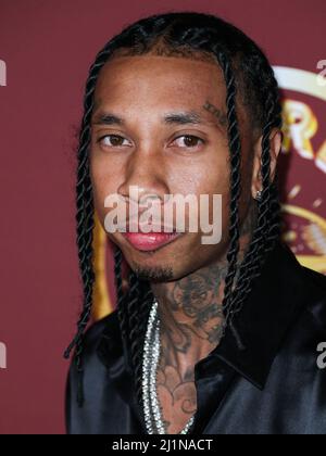 BEL AIR, LOS ANGELES, KALIFORNIEN, USA - 26. MÄRZ: Rapper Tyga (Micheal Ray Stevenson) kommt bei der Darren Dzienciol and Richie Akiva Oscar Party 2022 an, die am 26. März 2022 in einer Privatresidenz in Bel Air, Los Angeles, Kalifornien, USA, stattfand. (Foto von Xavier Collin/Image Press Agency) Stockfoto