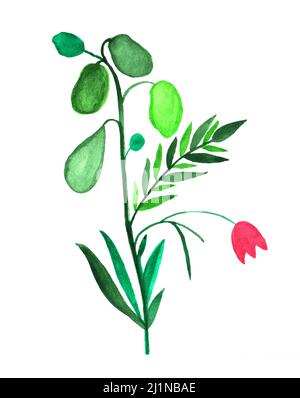 Handbemalte Blumen. Künstlerische Aquarellmalerei. Stockfoto