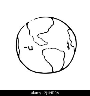 Vektorlinie Zeichnung der Kreis-Weltkarte. Globe Earth Icon Silhouette für Bildung und Earth Day Konzept. Infografiken, geografische Darstellung isolieren Stock Vektor