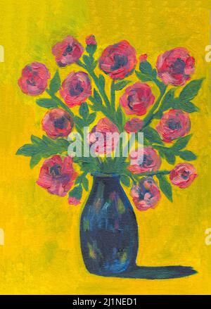 Handbemalte Blumen. Künstlerische Malerei. Öl auf Leinwand. Stockfoto