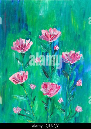 Handbemalte Blumen. Künstlerische Malerei. Öl auf Leinwand. Stockfoto