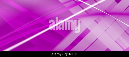 Abstrakter Hintergrund Banner 8K lila, rosa, Lavendel, hell, dunkel, Schwarz, weiß, grauer Strahl, Laser, Nebel, Streifen, Gitter, Quadrat, Verlauf Stockfoto