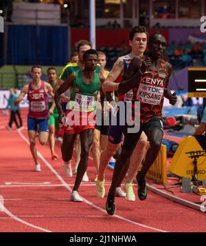 ABEL Kipsang KEN und Jakob Ingebrigtsen, NOCH am dritten Tag der Leichtathletik-Hallenweltmeisterschaften Belgrad 2022 im Finale 1500m bei Be Stockfoto