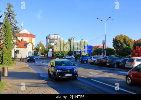 September 8 2021 - Bistrita, Bistritz, Rumänien: Blick auf alte Häuser in der Altstadt Rumäniens Stockfoto