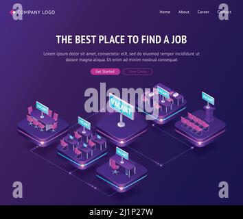 Job finden, Einstellung Agentur isometrische Landing Page, freie Plätze im Büro. Einstellung Personalwesen, Stellenbewerber, Rekrutierung Unternehmen Online-Service, vac Stock Vektor