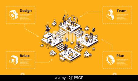 Infografik für Unternehmen. Büroarbeitskonzept. Vector isometrische Illustration der Unternehmensführung, Mitarbeiter, Team, Plan, Design Stock Vektor