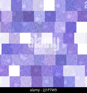 Zufällige Patchwork lila Mosaik Pixel Raster nahtlose Muster. Moderne geometrische quadratische Form Fliesen Trend Textur. Farbe des Jahres 2022 geriert Stockfoto