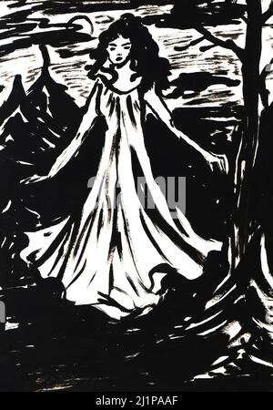 Untergeordnete Zeichnung. Handbemalte Illustration mit Aquarell auf Papier. Stockfoto