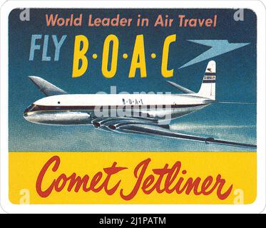 Vintage BOAC Comet Jetliner Gepäckaufkleber. Stockfoto