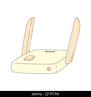 Wi-Fi-Router im Cartoon-Stil. Vektordarstellung eines auf weißem Hintergrund isolierten Internet-Modems. Symbol der Telekommunikation Stock Vektor