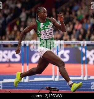 ESE Brume NGR beim Weitsprung der Frauen am dritten Tag der Leichtathletik-Hallenweltmeisterschaften Belgrad 2022 in der Belgrader Arena am 20. März, Stockfoto