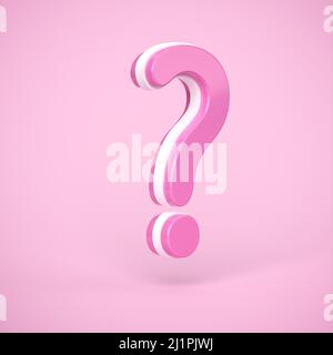 Ein Fragezeichen in Pink mit einem weißen Kern auf rosa Hintergrund. Comic- oder Cartoon-Look. Stockfoto