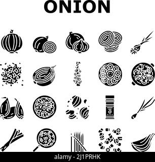 Zwiebel Frisches Vitamin Gemüse Symbole Set Vektor Stock Vektor