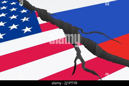 Konflikt zwischen Russland und den USA. 3D Rendern Stockfoto