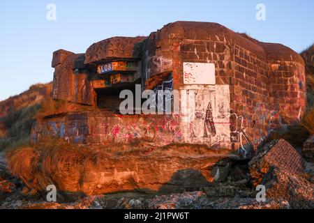 Leffrinckoucke Battery, Reste der Atlantikmauer, Leffrinckoucke, Nord-Departement in Nordfrankreich, Hauts-de-France, Frankreich Stockfoto