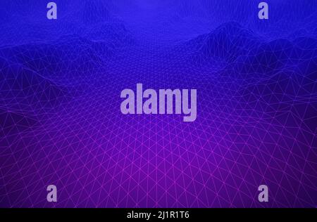 Abstrakter 3D-Cyber-Stil, geometrischer Hintergrund. Eine futuristische, ästhetische, dunkelviolette 3D-Illustrationsvorlage für Drahtmodelle, ideal für Technologie oder Wissenschaft Stockfoto