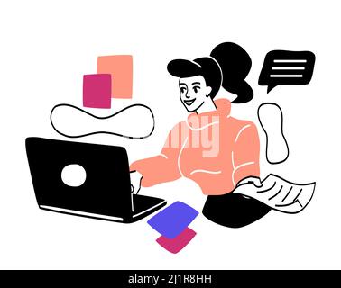 Freiberuflicher Mitarbeiter, der aus der Ferne abstraktes Konzept arbeitet Stock Vektor