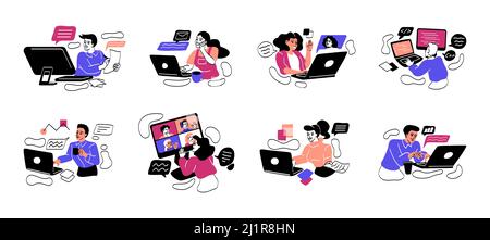 Eine Gruppe freiberuflicher Mitarbeiter, die Remote arbeiten Stock Vektor