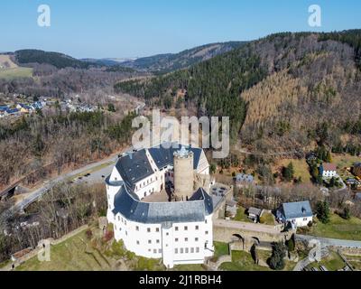 Burg Scharfenstein im Erzgebirge von oben Stockfoto