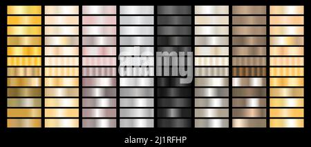 Metallgradient Sammlung von Roségold, Gold und Silber, Schwarz, Bronze, Perle, Farbfelder Stock Vektor