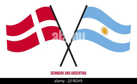 Dänemark und Argentinien Flaggen gekreuzt und winken Flat Style. Offizieller Anteil. Korrigieren Sie Die Farben. Stockfoto