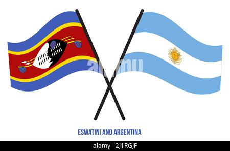Eswatini und Argentinien Flaggen gekreuzt und winken Flat Style. Offizieller Anteil. Korrigieren Sie Die Farben. Stockfoto