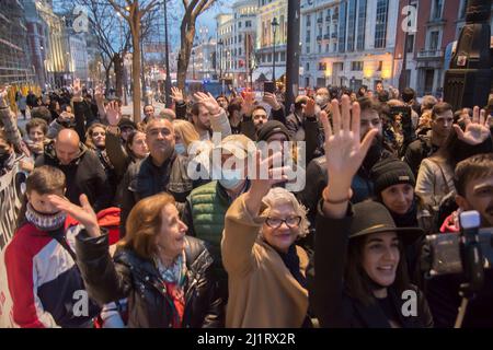 Madrid, Spanien. 26. März 2022. Konzentration der extremen Rechten: Das Gesetz gegen geschlechtsspezifische Gewalt ist ein "Scheitern", weil immer noch Frauen ermordet werden. (Foto von Alberto Sibaja/Pacific Press) Quelle: Pacific Press Media Production Corp./Alamy Live News Stockfoto