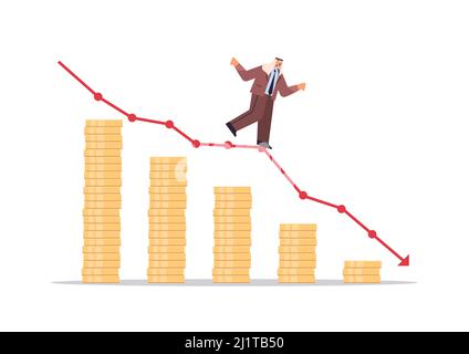 arabischer Geschäftsmann steht auf nach unten roten Pfeil Rezession Finanzkrise Konkurs Stock Vektor