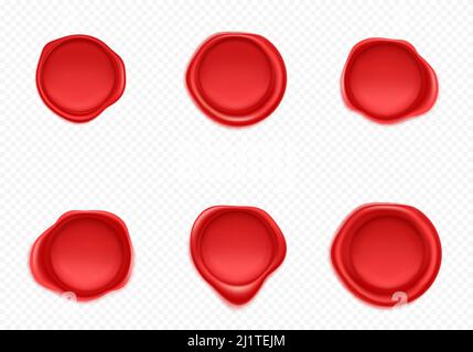 Rote Wachssiegel für Brief, Zertifikat oder Garantie. Vektor realistische Satz von leeren runden Wachs Stempel, vintage Kreis Etikett für Lock Umschlag mit confid Stock Vektor
