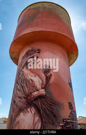 Pink Girl Water Tower Art, Kadina, South Australia, Australien Stockfoto